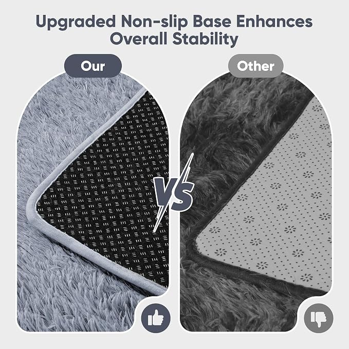 Area Rug for Living Room Bedroom: 9x12 Grey Soft Fluffy Shag Upgrade Non-Slip - Image 6