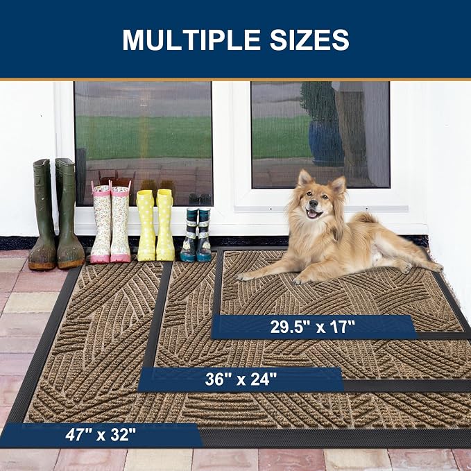 Smiry Front Door Mat Outside Entrance, Heavy Duty Sturdy Natural Rubber Doormat - Image 2