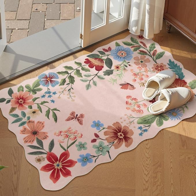 Lahome Floral Pink Rugs for Entryway, 2X3 Washable Kitchen Rug Non Slip by Lahome