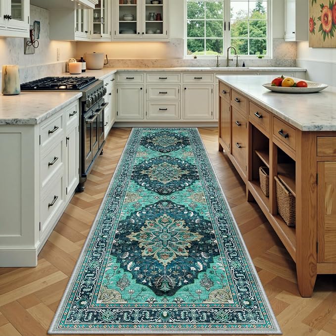 RELEANY Area Rugs Runner 3'x9' Washable Non-Slip, Floral Vintage Distress by RELEANY