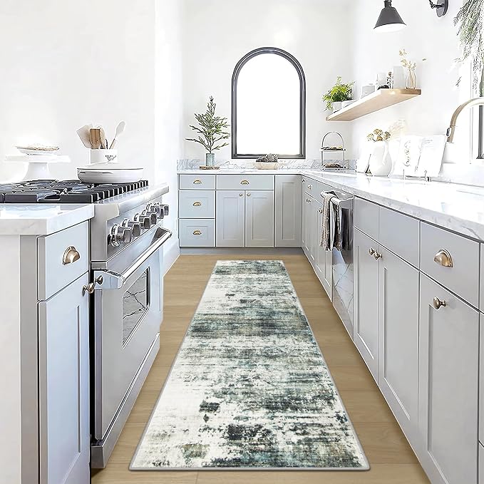 2'6''x8' Runner Rugs Washable Rug: Modern Abstract Hallway Runner Rug Indoor by GENTDRIZZ