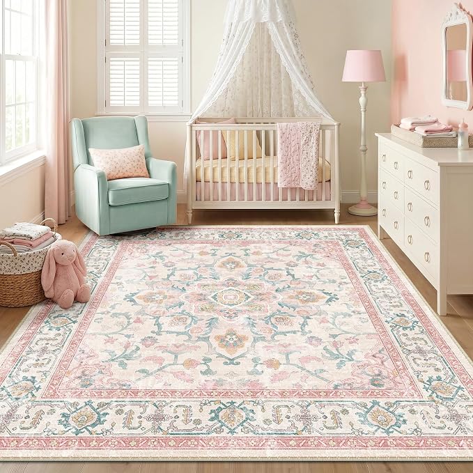 CAPALOCA Machine Washable Rugs Nursery Rug Sq6ft Cute Girl Non Slip Low Pile - Image 3