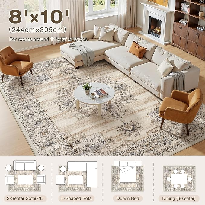 Washable 8x10 Area Rug for Living Room & Dining Room - Image 8