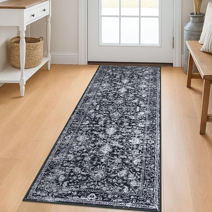 KILOCOCO Washable Runner 2x5 Rug Runner Printed Vintage Floral Kitchen Runners by Kilococo