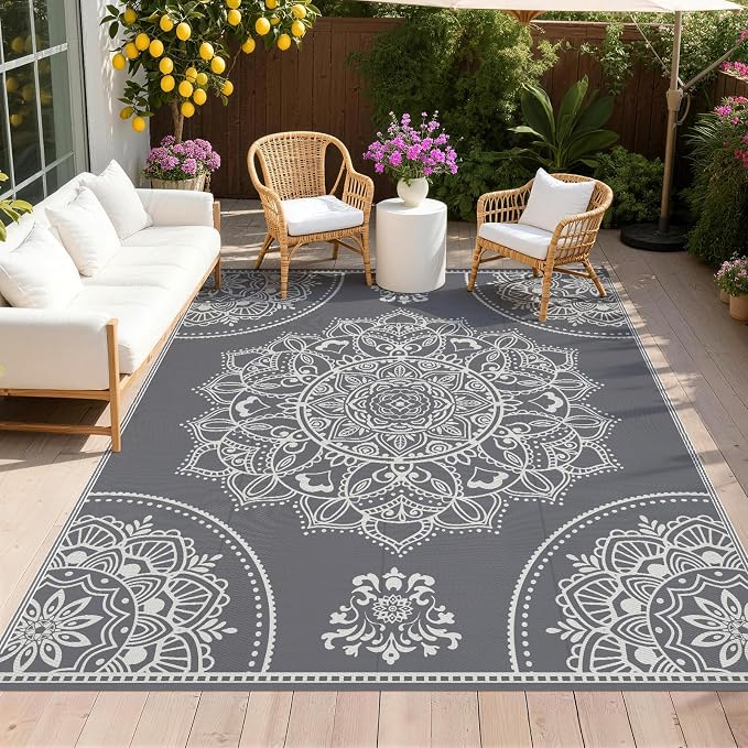 Pauwer Waterproof Outdoor Rug 8x10, Reversible Plastic Straw Patio Camping Rug by Pauwer