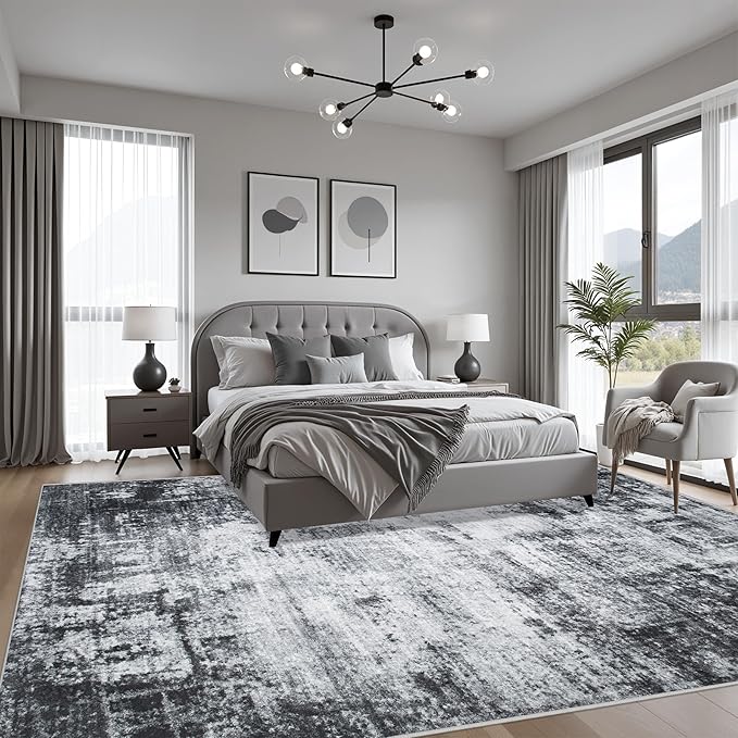 6x6 Area Rug Living Room Rug: Washable Modern Abstract Soft Thin Rug Indoor - Image 3