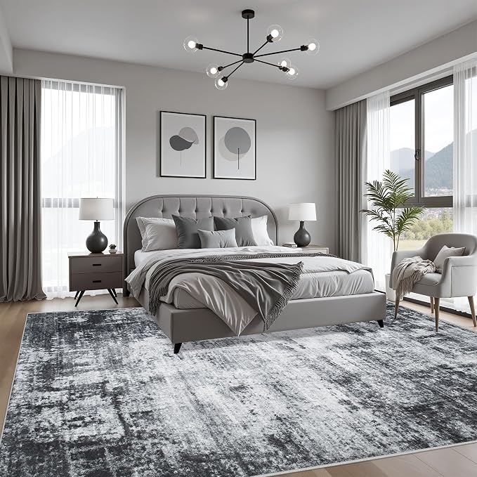 5x5 Area Rug Living Room Rug: Washable Modern Abstract Soft Thin Rug Indoor - Image 3