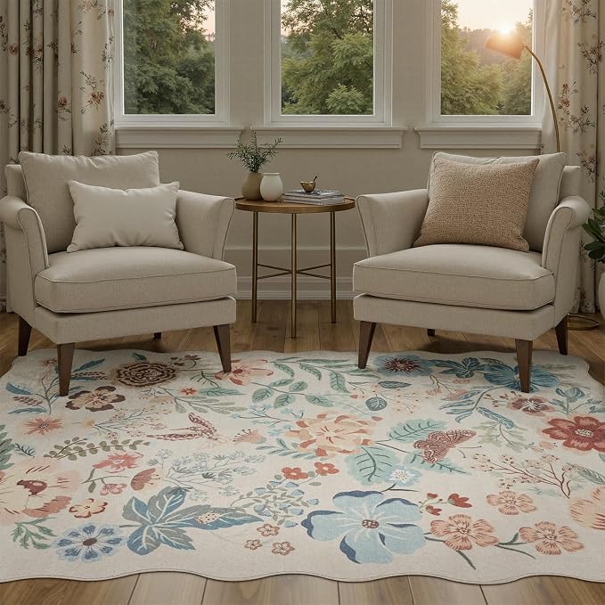 DCX Beige Floral Rug 4x6, Washable Beige Rug - Image 7