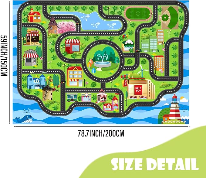 Kids Car Rug, 78.7" x 59" Road Map Floor Mat | Road map design, soft low-pile - Image 2
