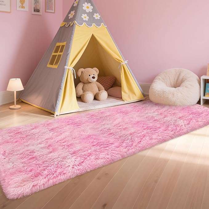 2x8 Pink Fuzzy Rug Runner for Bedroom Girls - Image 4