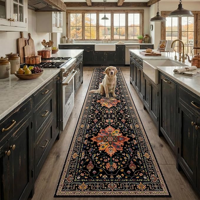 RELEANY Area Rugs Runner 2'x10' Washable Non-Slip, Floral Vintage Distress by RELEANY