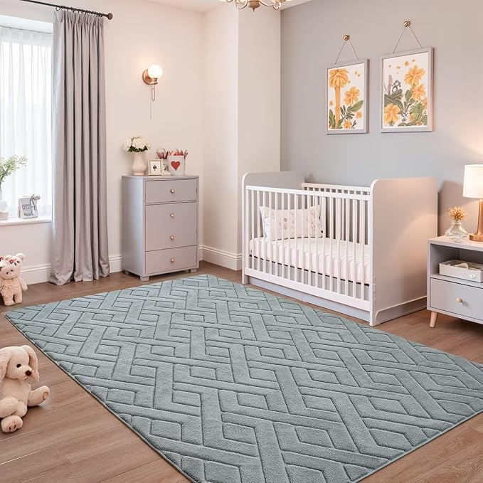 4x6 Grey Washable Area Rug for Bedroom, Modern Geometric Shag Non-Slip Living - Image 5