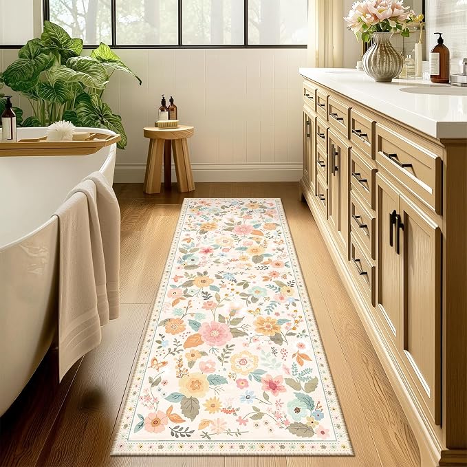 RELEANY Floral 2x6 Area Rugs Washable Print Boho Cute Carpet Non Slip Flower - Image 3