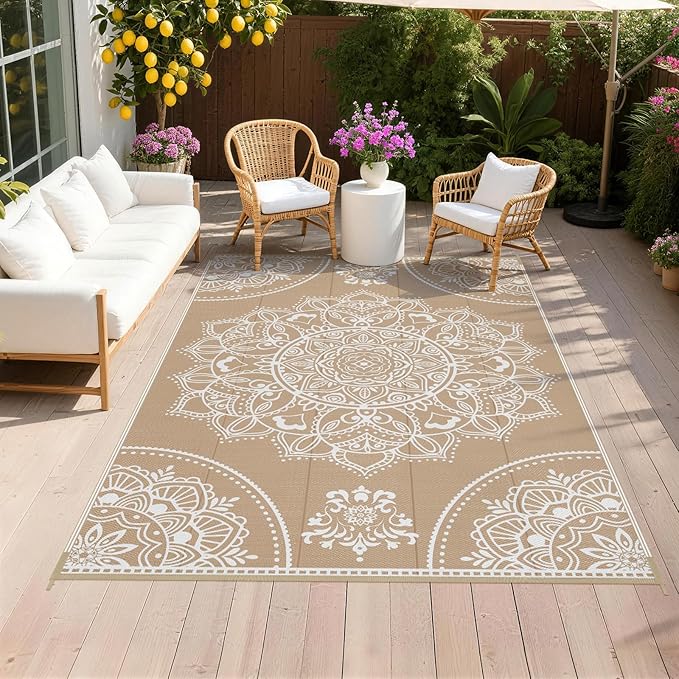 Pauwer Waterproof Outdoor Rug 5x8, Reversible Plastic Straw Patio Camping Rug by Pauwer
