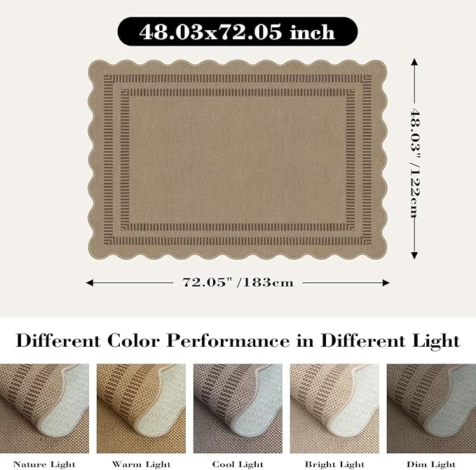 Modern Easy Jute 4x6 Outdoor Patio Rug, Washable Indoor Brown Kitchen Rugs - Image 2