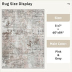 Soalmost Abstract Rug 5x7 Machine Washable Area Indoor Pink Grey Low Pile - Image 5