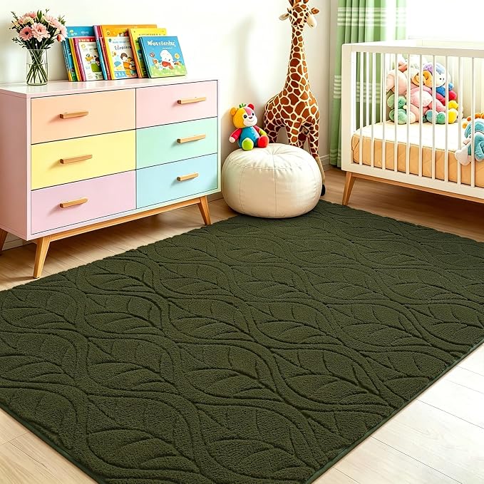 5x7 Olive Green Washable Area Rug - Image 5