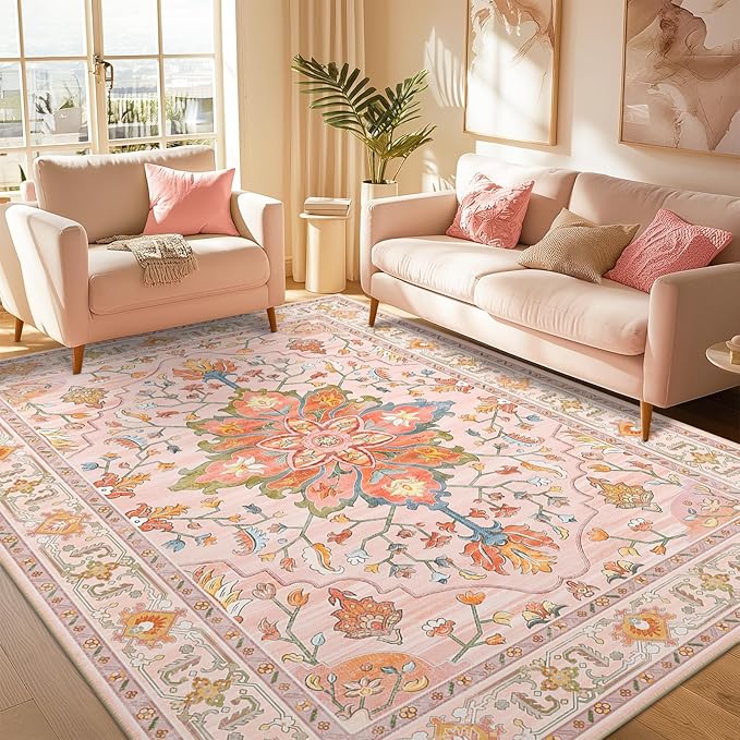 RELEANY Area Rugs 5'x7' Washable Non-Slip, Floral Vintage Distress Medallion - Image 3