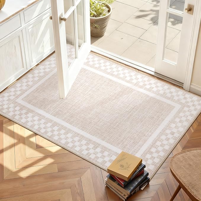 Small Area Rug 2x3 Modern Checkered Entry Rug Solid Color Scalloped Kitchen - Image 3