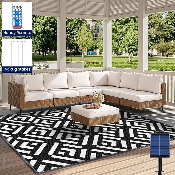 Outdoor Rug 6x9Ft, Solar Powered Outdoor Camping Rug - Image 3