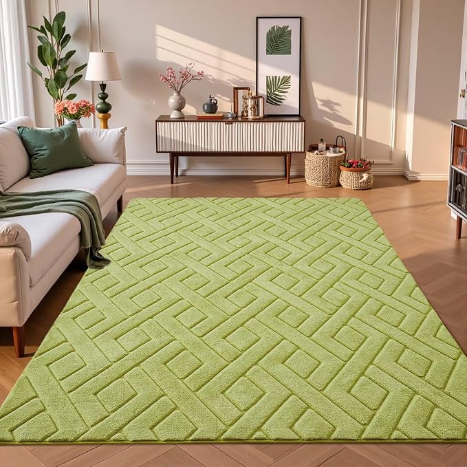 4x6 Green Washable Area Rug for Bedroom, Modern Geometric Shag Non-Slip Living - Image 8