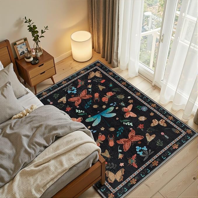 Rugxara 3x5 Rug for Entryway Bedroom, Floral Vintage Retro Boho Throw Rug - Image 2