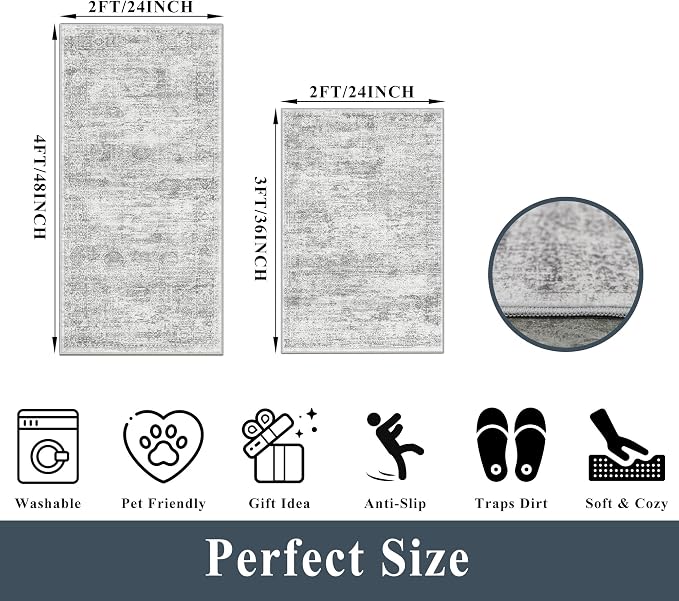 Kitchen Mats for Floor 2 Piece, Non Slip Washable Kitchen Rugs Sets for Floor - Image 2