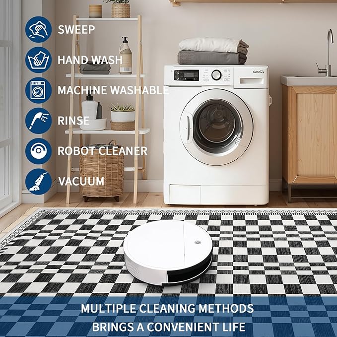 GarveeHome 8x10 Washable Rug Bedroom Rug Mdoern Checkered Non-Slip Throw - Image 3