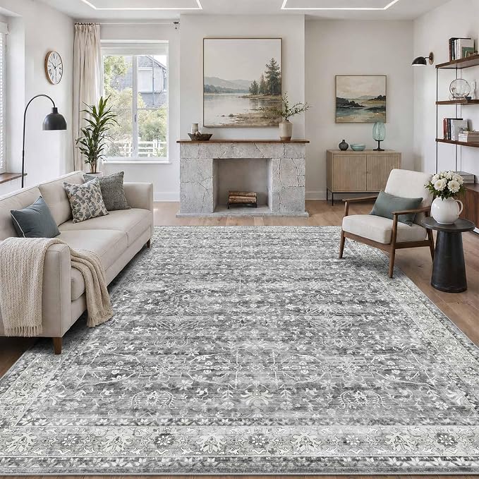Latte&Fog 6x9 Area Rugs for Living Room Washable Vintage Soft Grey Rugs | for by LatteFog