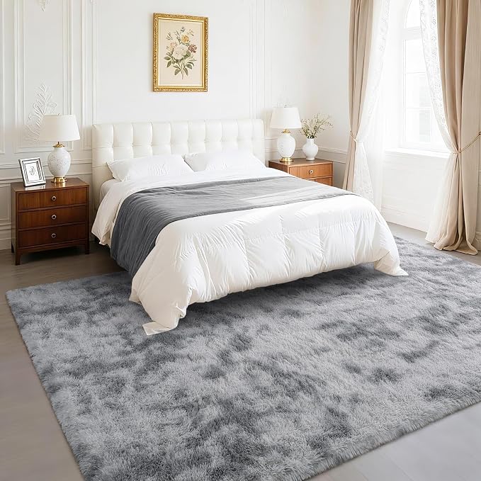 BENRON Fluffy Rugs for Living Room 5x8 Tie-dye Grey, Washable Large Area Rugs - Image 2