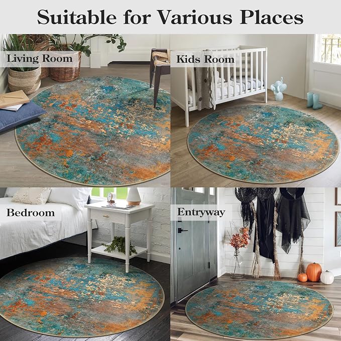 Lahome Modern Abstract Round Rug - 4Ft Colorful Rugs - Image 6