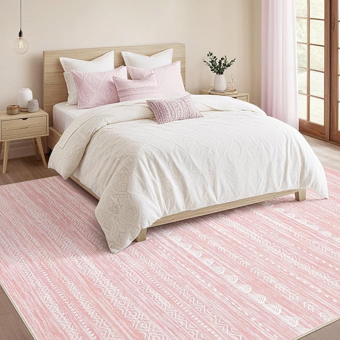 Nakagishi Pink Rugs for Bedroom Girls: 7x10 Washable Boho Large Neutral Cute - Image 4