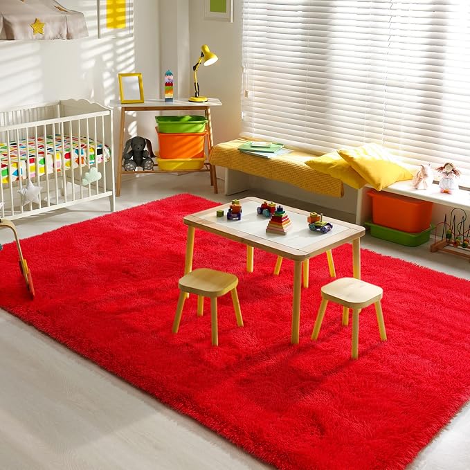 BENRON Fluffy Rugs for Living Room 5x8 Red, Washable Large Area Rugs for - Image 4