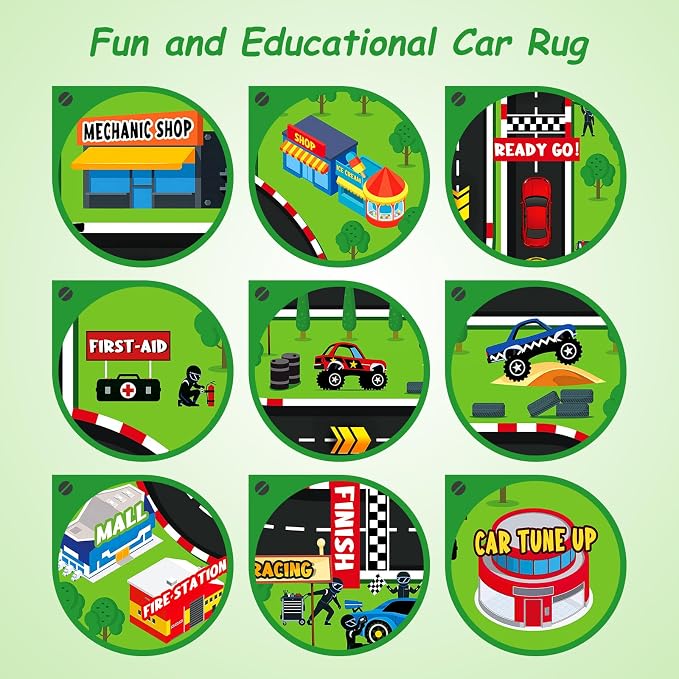 Kids Room Rug 5x7 Ft, Washable Soft Race Track Road Rug, Non-Slip Educational - Image 5