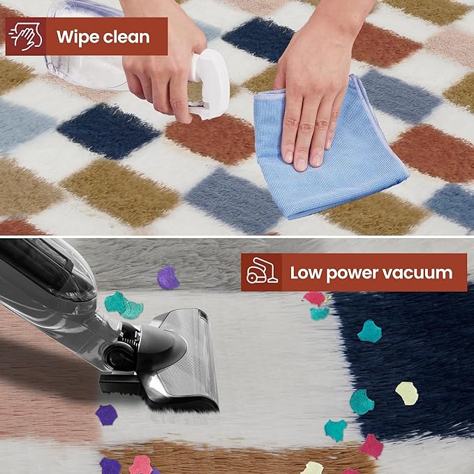 Super Soft Rug for Bedroom, 4x6 Ft Rainbow Area Rug Classic Checkered Shaggy - Image 6