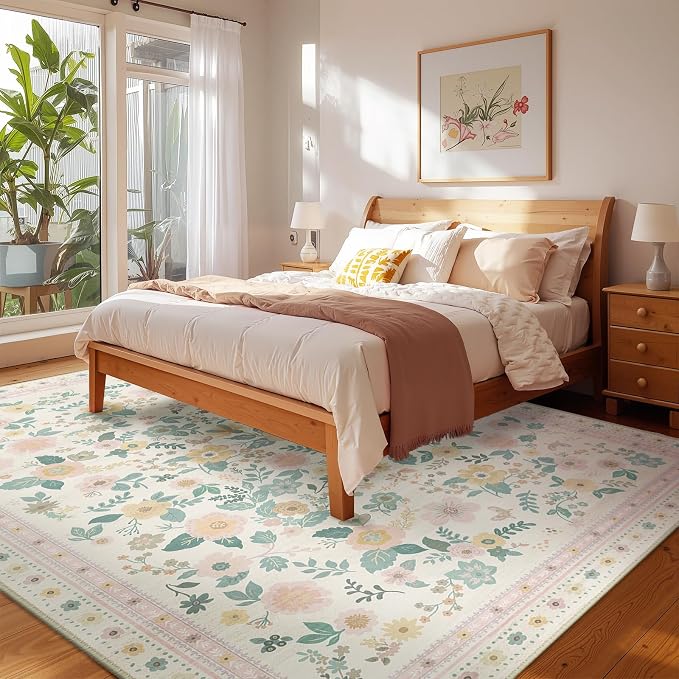 5x7 Area Rugs for Living Room Vacuum-Friendly Machine Washable Area Rug Flower - Image 9