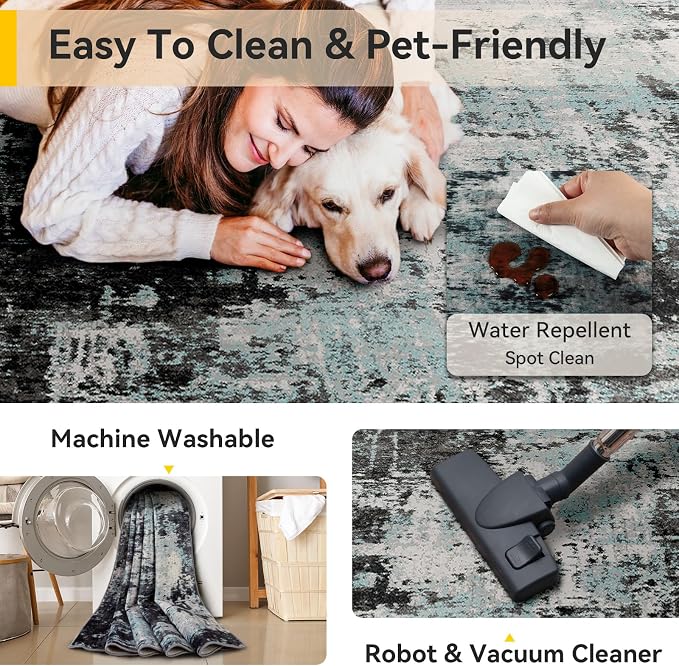 RELEANY Washable Area Rugs 6ft Non-Slip Modern Abstract Soft - Image 5