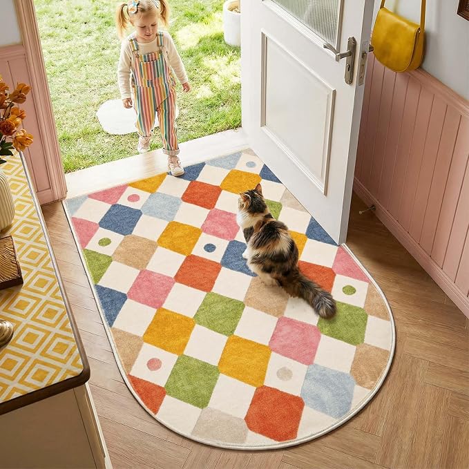 jinchan Macy Arched 3x5 Washable Kids Area Rug, Modern Colorful Checkered - Image 5