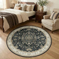 RELEANY Area Rugs Round 4ft Washable Non-Slip, Floral Vintage Distress by RELEANY