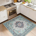 RELEANY Area Rugs Square 4ft Washable Non-Slip, Floral Vintage Distress by RELEANY