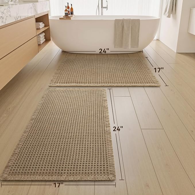 Upgraded Waffle Bath Mats Set of 2, Super Absorbent Non Slip Bath Mats - Image 2
