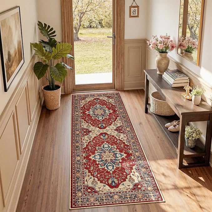 RELEANY Area Rugs Runner 2'x6' Washable Non-Slip, Floral Vintage Distress by RELEANY