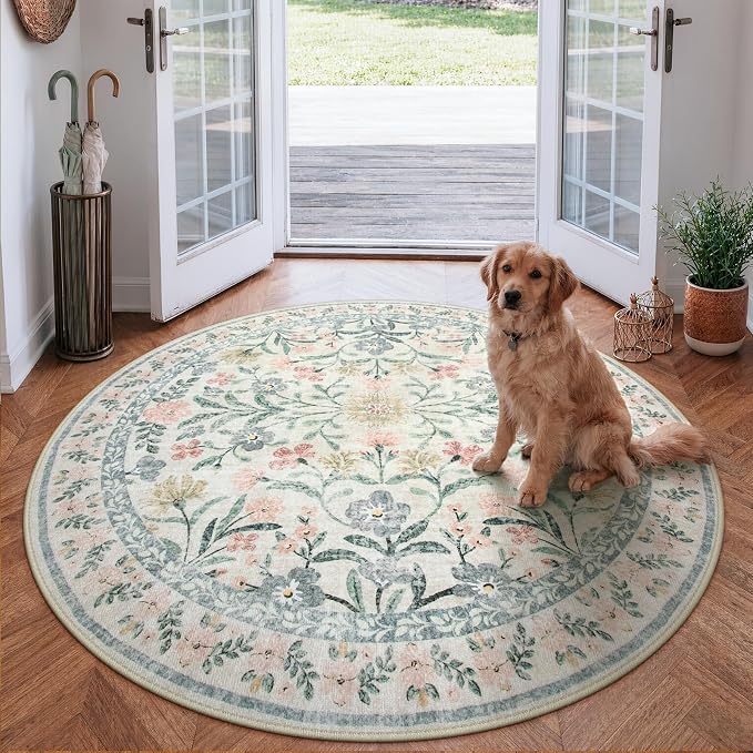 Wonnitar Round Washable Rug, Soft Floral Round Rugs 5ft Circle Carpets - Image 7