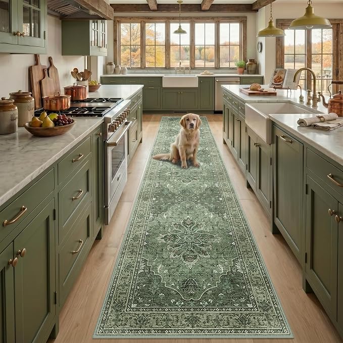 RELEANY Area Rugs Runner 2'6"x12' Washable Non-Slip, Floral Vintage Distress by RELEANY