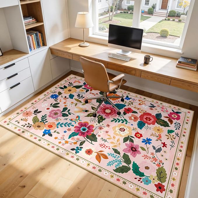 RELEANY Floral 7x9 Area Rugs Washable Print Boho Cute Carpet Non Slip Flower - Image 9