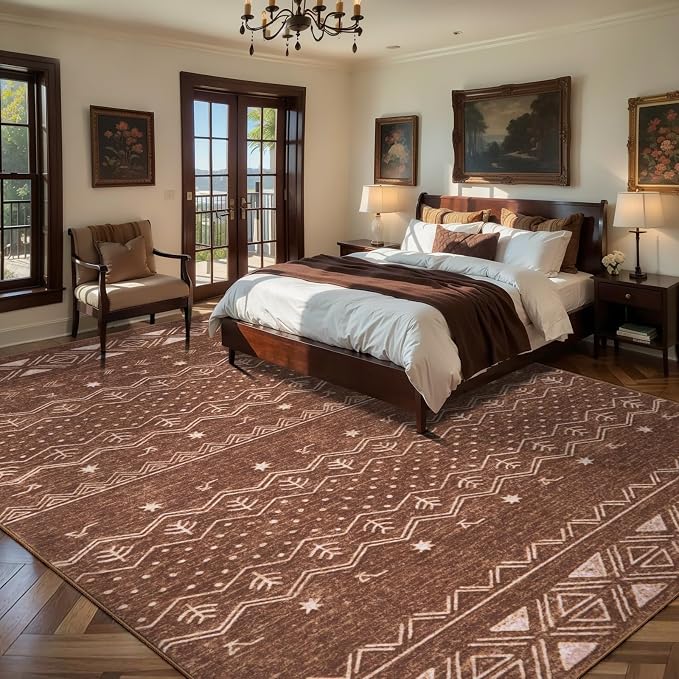 SERISSA 8x10 Area Rugs for Living Room, Washable Non-Slip Coffee Brown Boho Rug - Image 2