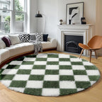 KICMOR Round Rug 4ft Olive Green and White Circle Area Rug, Fluffy Soft Fuzzy - Image 3