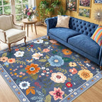 RELEANY Floral Square 6ft Area Rugs Washable Print Boho Cute Carpet Non Slip by RELEANY