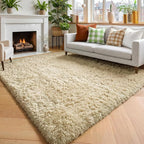 Amdrebio Beige Area Rugs for Living Room Bedroom, 6x9 Fluffy Plush Shag Furry by Amdrebio
