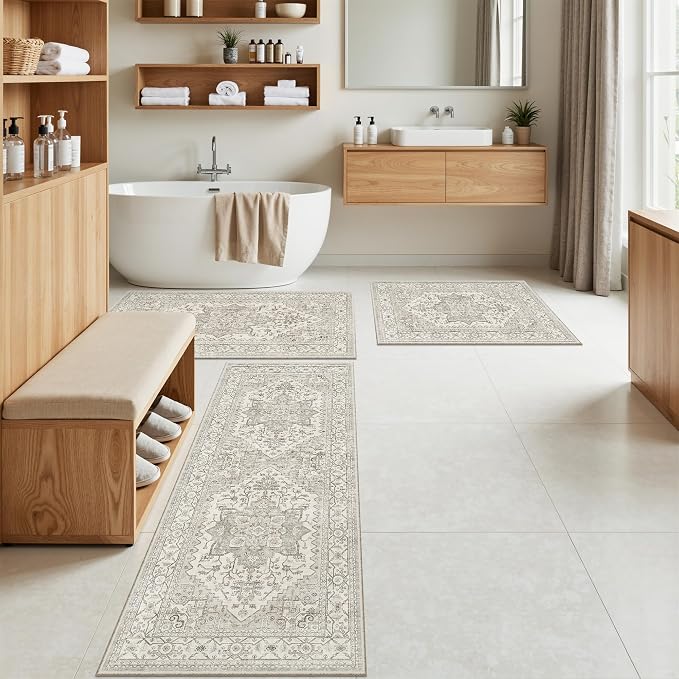 Madane Washable Kitchen Rug Set of 3, Small Area Rug Non-Slip Vintage Entryway - Image 4